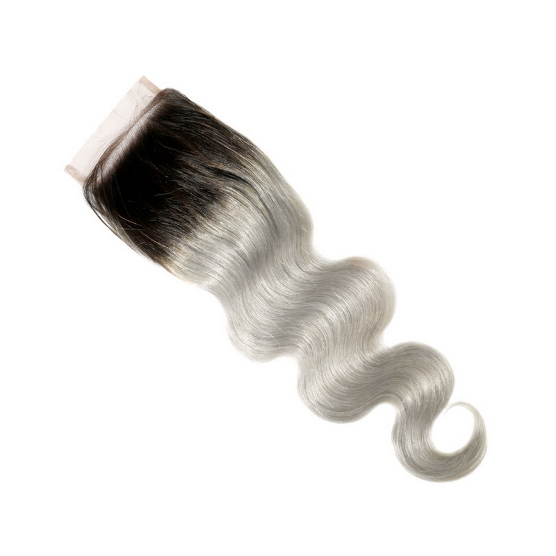 4X4 1B/Green Grey Color Virgin Hair Body Wave Lace Closure - 图片 7